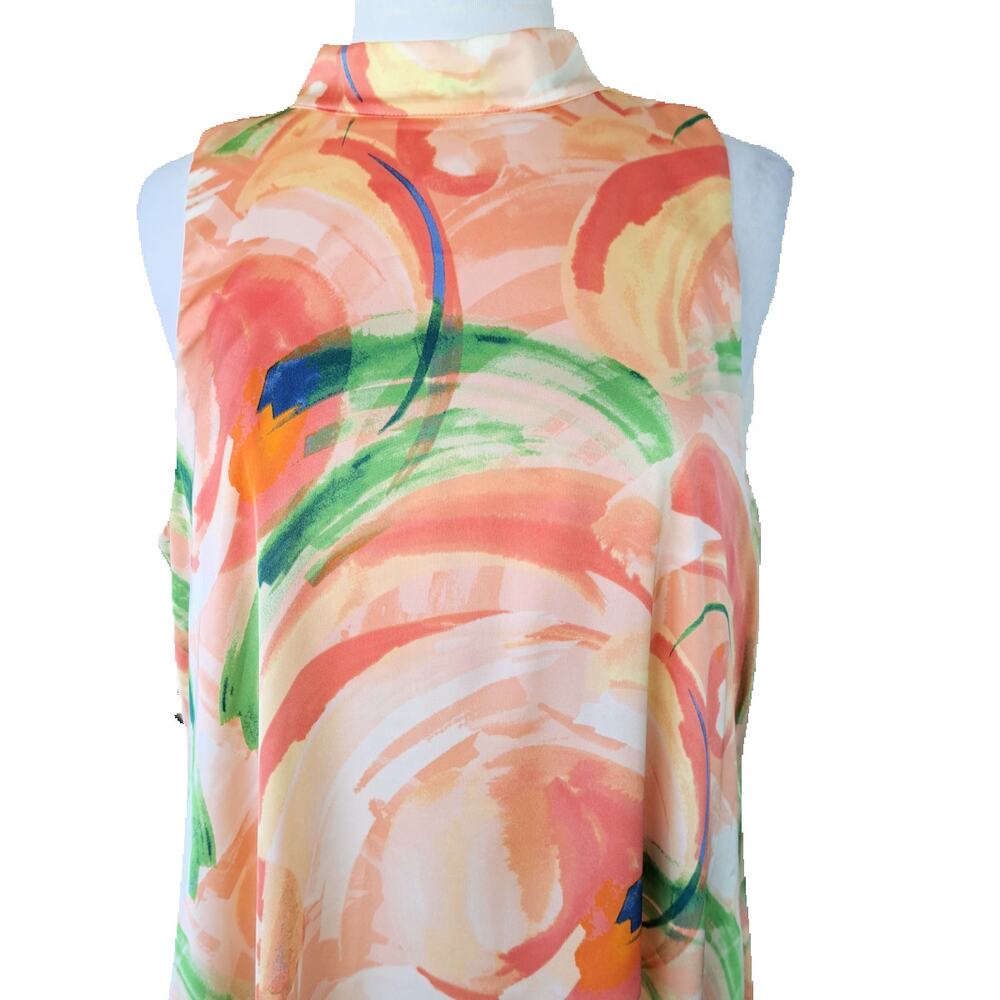 Nicole Miller Satin Sleeveless Maxi Dress Size Large Multicolor Abstract Print - Picture 4 of 10